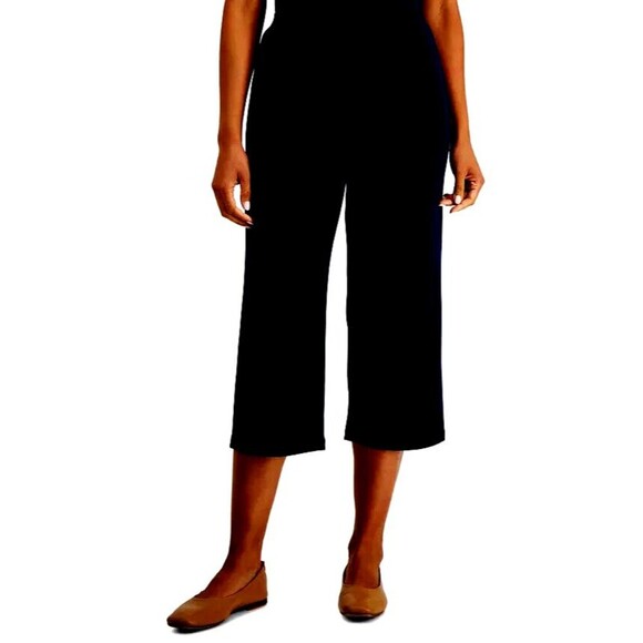 JM Collection Women's Relaxed Pull-On Knit Culottes Capri Wide Legs Pant BlackXL - Picture 1 of 5